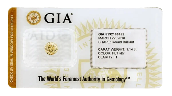 1,14 ct Fancy Light Yellow Brown Diamant