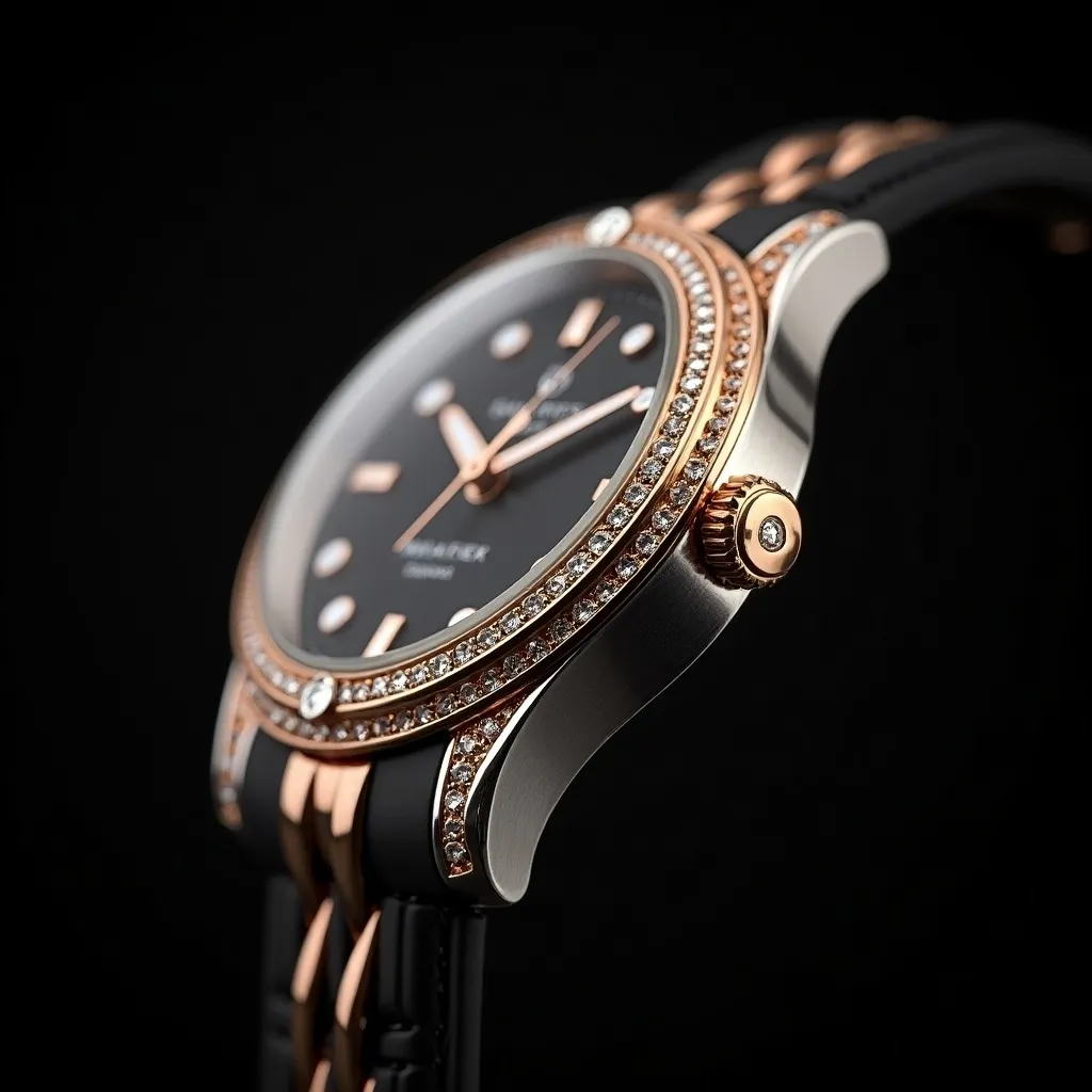 Luxusuhr mit Diamantbesatz in Schwarz und Roségold