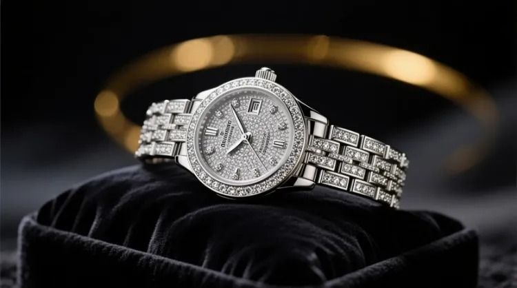 Diamantbesetzte Luxusuhr aus Weißgold in Geschenkbox