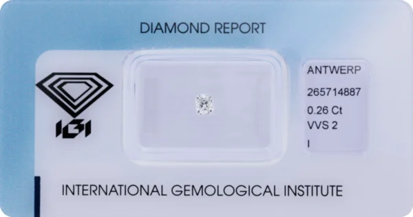 0,26 ct Diamant I VVS2 – Cushion Brilliant (IGI zertifiziert)