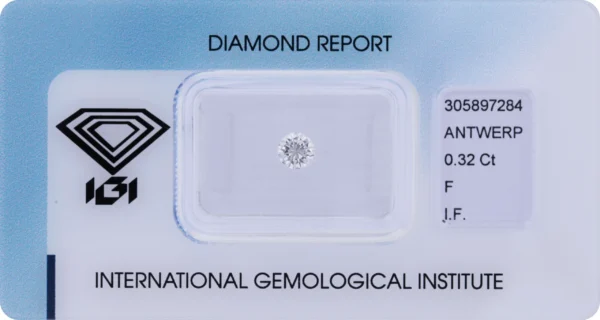 0,32 ct Diamant F IF – Round Brilliant (IGI zertifiziert)