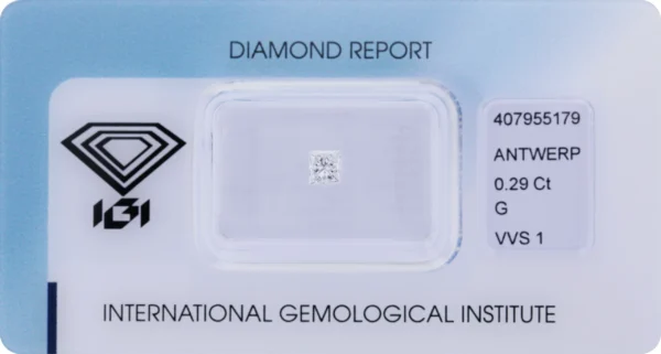 0,29 ct Diamant G VVS1 – Princess Cut (IGI zertifiziert)