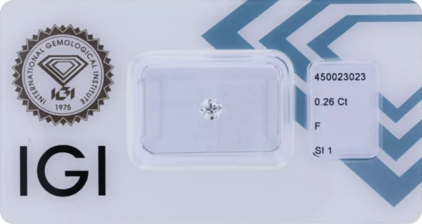 0,26 ct Diamant F SI1 – Cushion Brilliant (IGI zertifiziert)