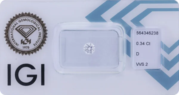 0,34 ct Diamant D VVS2 – Round Brilliant (IGI zertifiziert)
